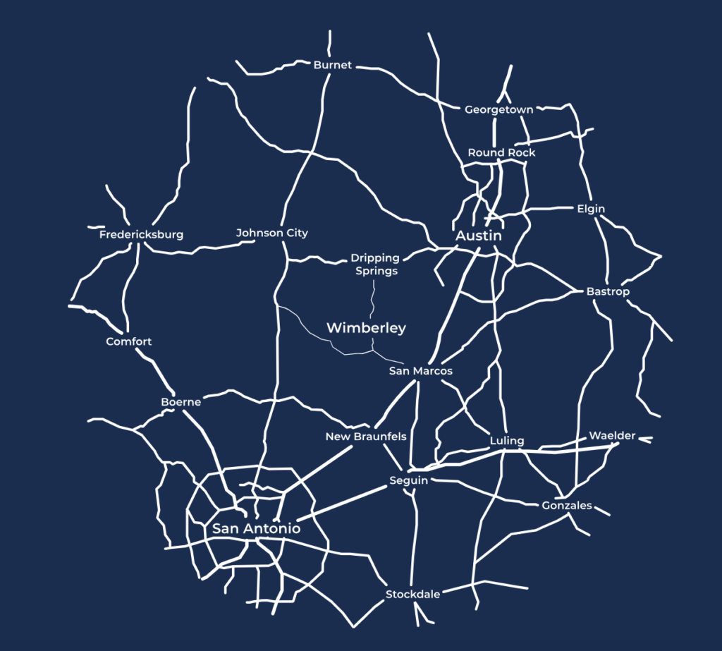 Map of South, Central Texas for GWH Flooring service area